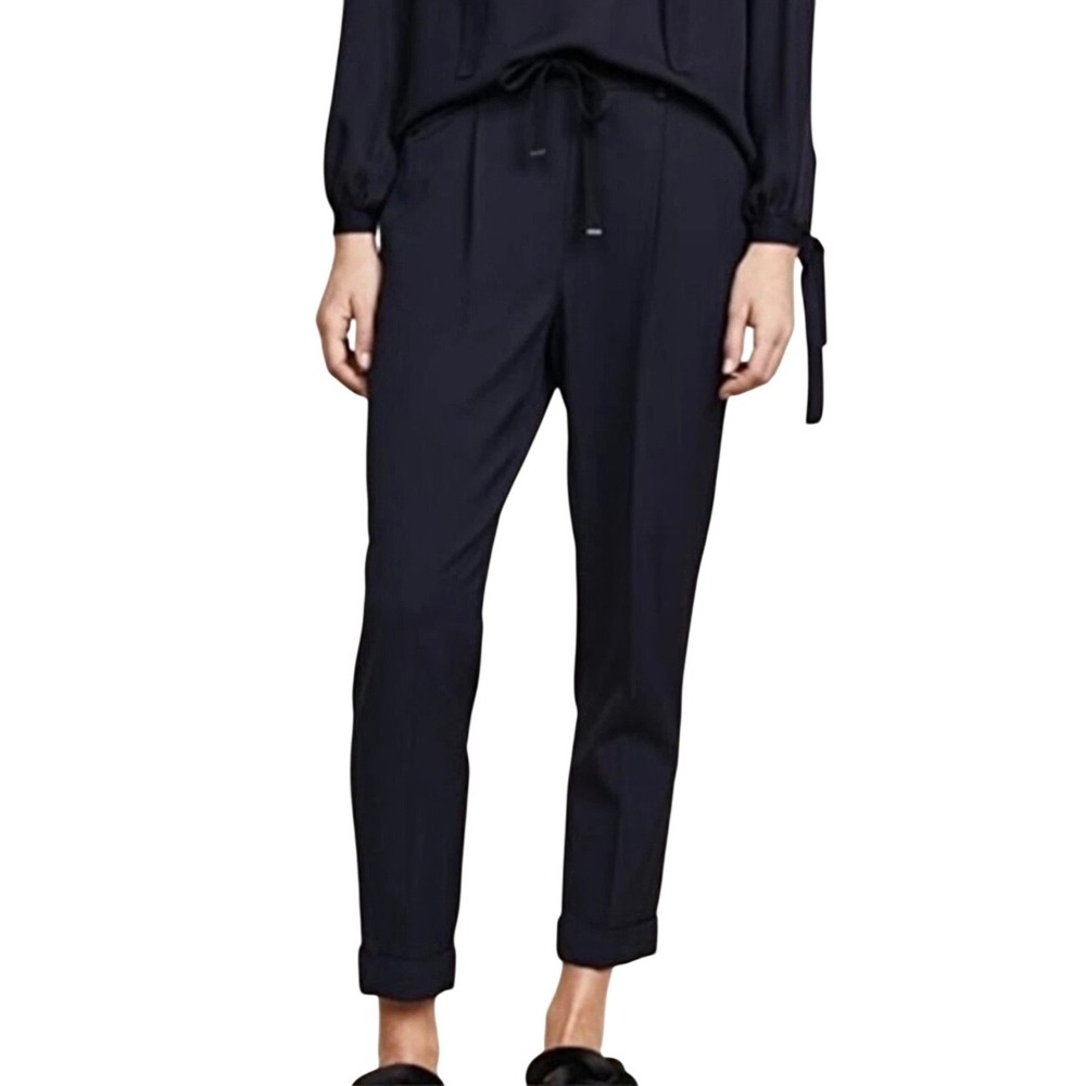 Vince Side Strap Jogger Pants Deep Navy Pleated Cuffed Trousers Size Large